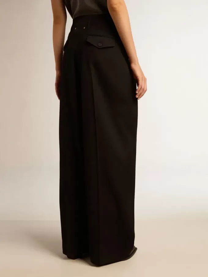 Pantalones de gabardina de lana negros para mujer Pantalones de gabardina de lana negros para mujer