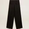 Pantalones de gabardina de lana negros para mujer Pantalones de gabardina de lana negros para mujer