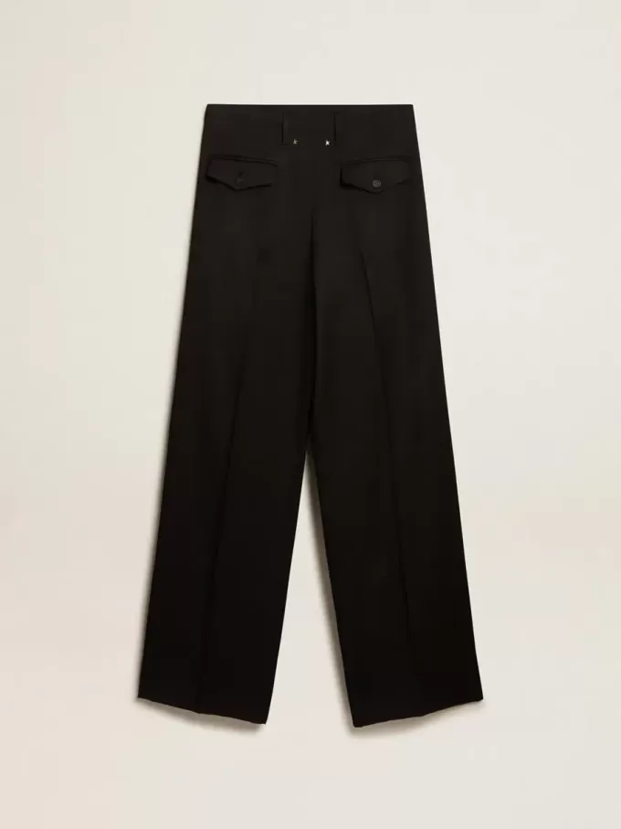 Pantalones de gabardina de lana negros para mujer Pantalones de gabardina de lana negros para mujer