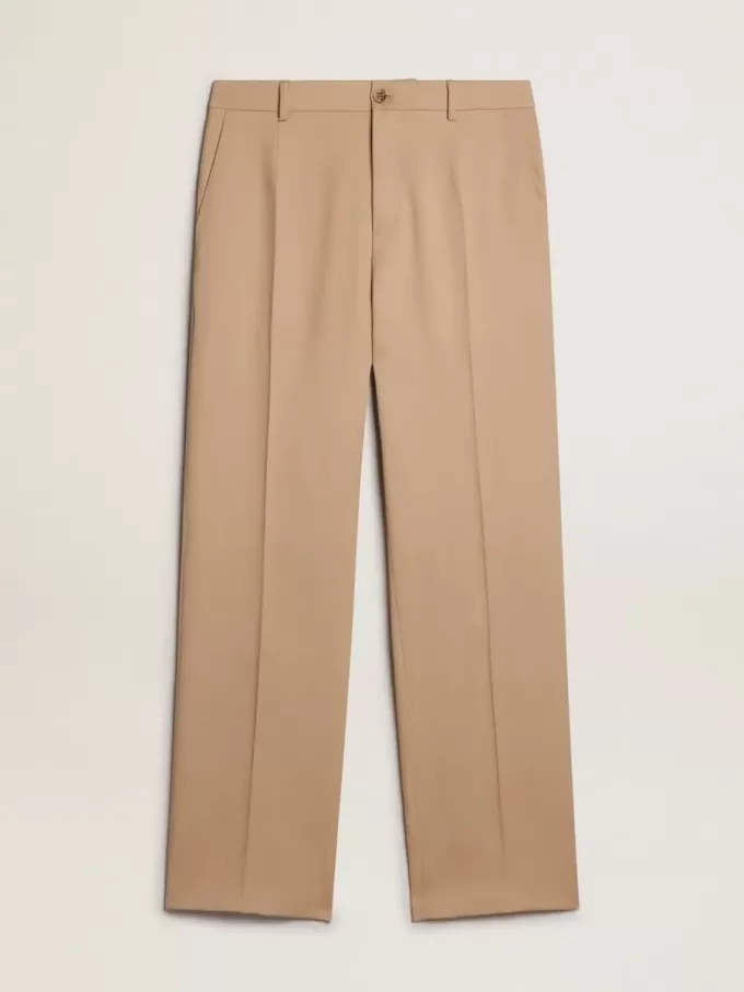 Pantalones de gabardina de lana para hombre en color arena Pantalones de gabardina de lana para hombre en color arena