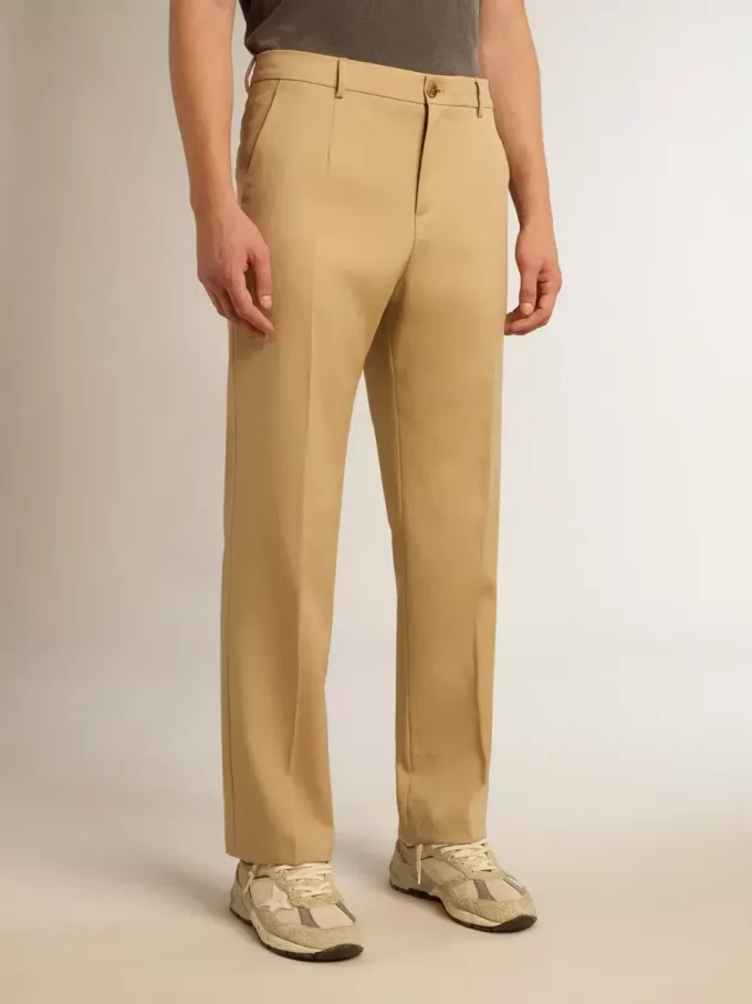 Pantalones de gabardina de lana para hombre en color arena Pantalones de gabardina de lana para hombre en color arena