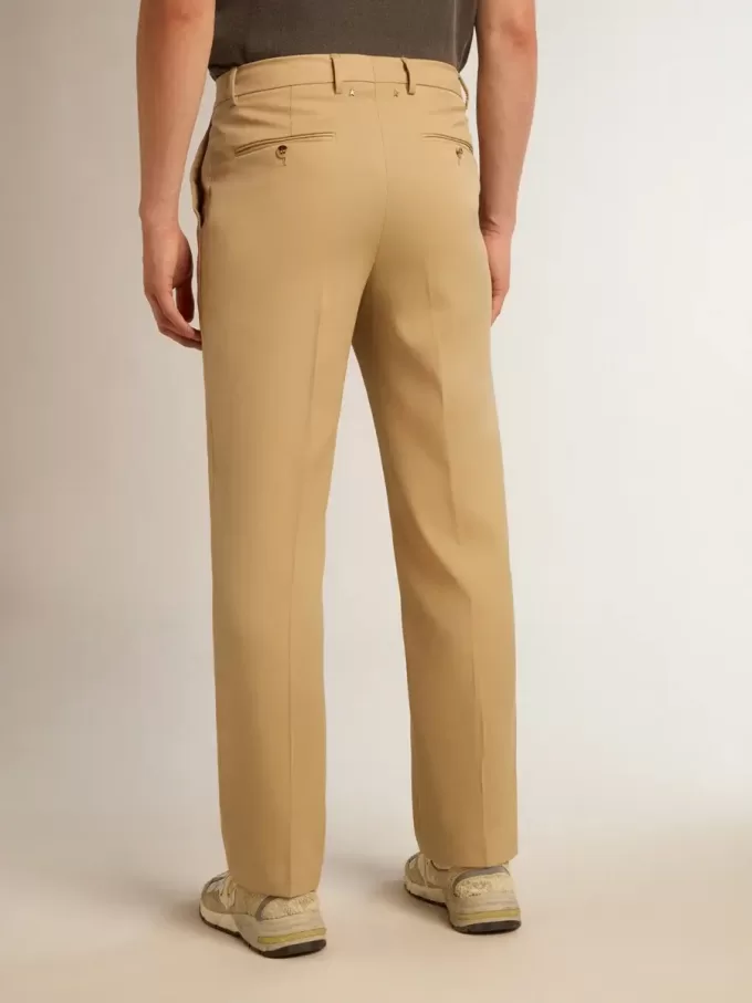 Pantalones de gabardina de lana para hombre en color arena Pantalones de gabardina de lana para hombre en color arena