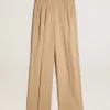 Pantalones de gabardina de lana para mujer en color arena Pantalones de gabardina de lana para mujer en color arena