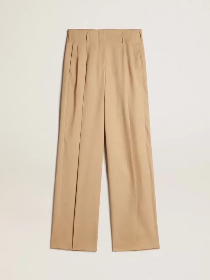 Pantalones de gabardina de lana para mujer en color arena Pantalones de gabardina de lana para mujer en color arena