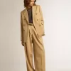 Pantalones de gabardina de lana para mujer en color arena Pantalones de gabardina de lana para mujer en color arena