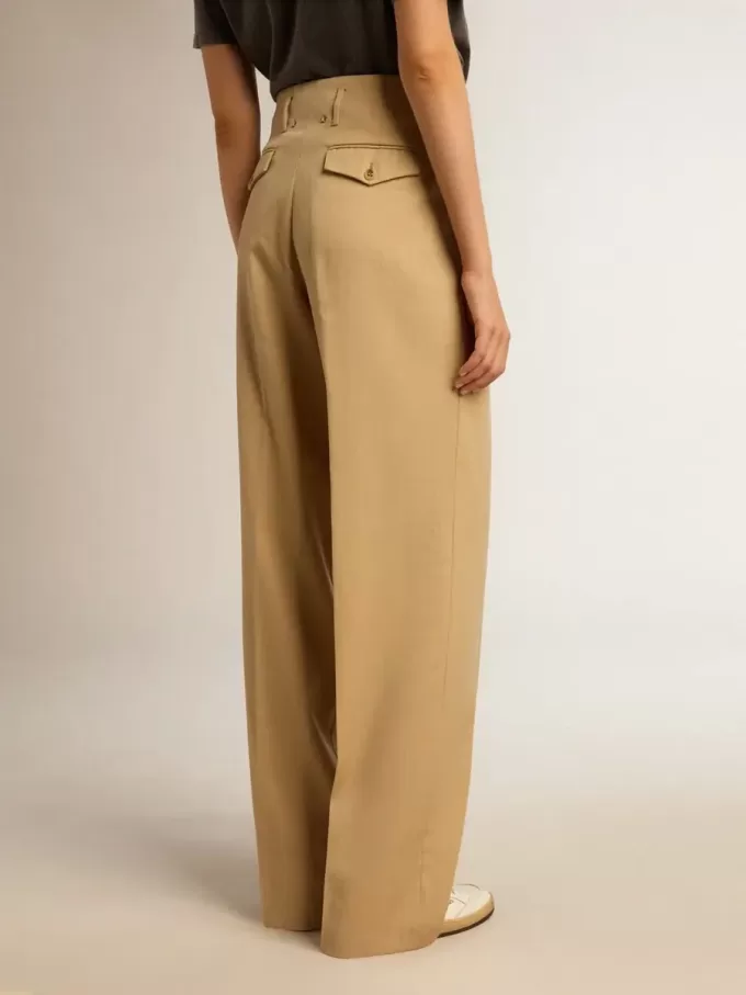 Pantalones de gabardina de lana para mujer en color arena Pantalones de gabardina de lana para mujer en color arena