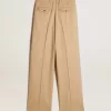 Pantalones de gabardina de lana para mujer en color arena Pantalones de gabardina de lana para mujer en color arena