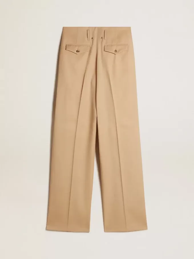 Pantalones de gabardina de lana para mujer en color arena Pantalones de gabardina de lana para mujer en color arena