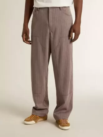Pantalones de hombre de mezcla de lana en micro chevron marrón claro