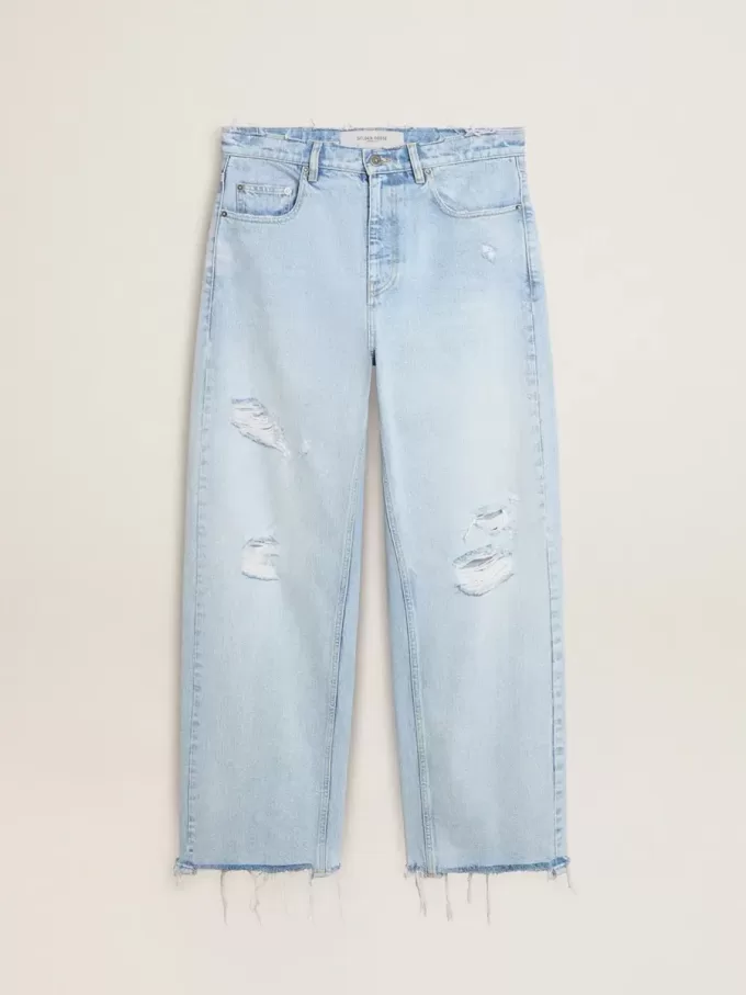 Pantalones de hombre en denim con efecto desgastado