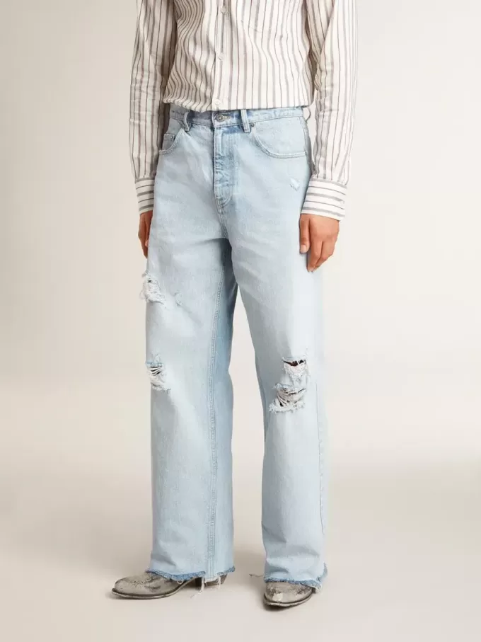 Pantalones de hombre en denim con efecto desgastado