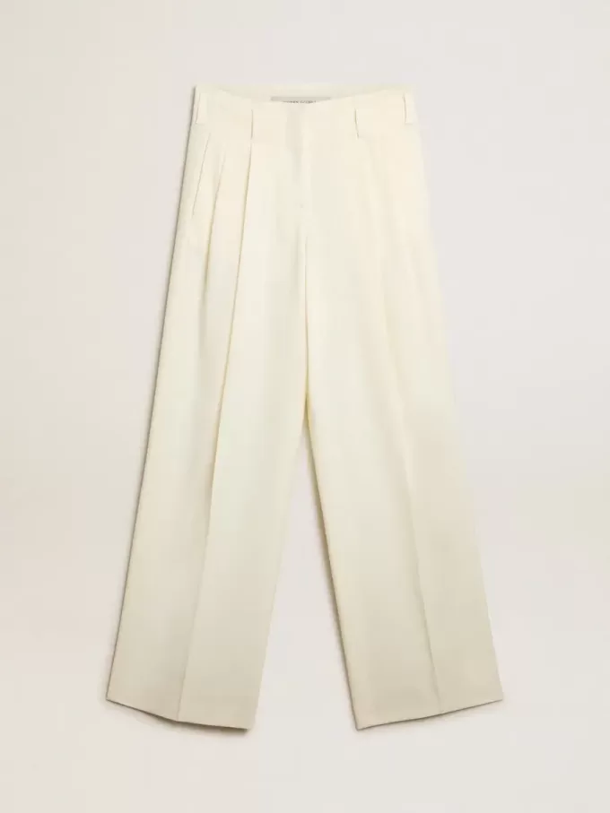 Pantalones de jogging para mujer en mezcla de lana blanca envejecida Pantalones de jogging para mujer en mezcla de lana blanca envejecida
