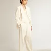Pantalones de jogging para mujer en mezcla de lana blanca envejecida Pantalones de jogging para mujer en mezcla de lana blanca envejecida
