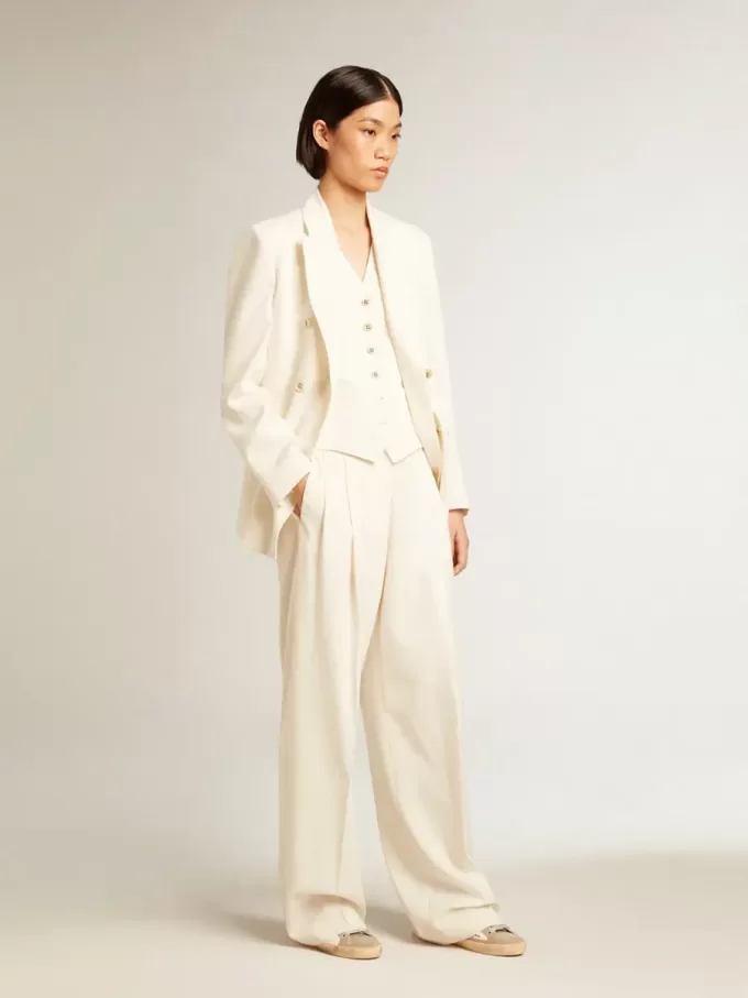 Pantalones de jogging para mujer en mezcla de lana blanca envejecida Pantalones de jogging para mujer en mezcla de lana blanca envejecida