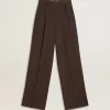 Pantalones de lana virgen marrones para mujer Pantalones de lana virgen marrones para mujer