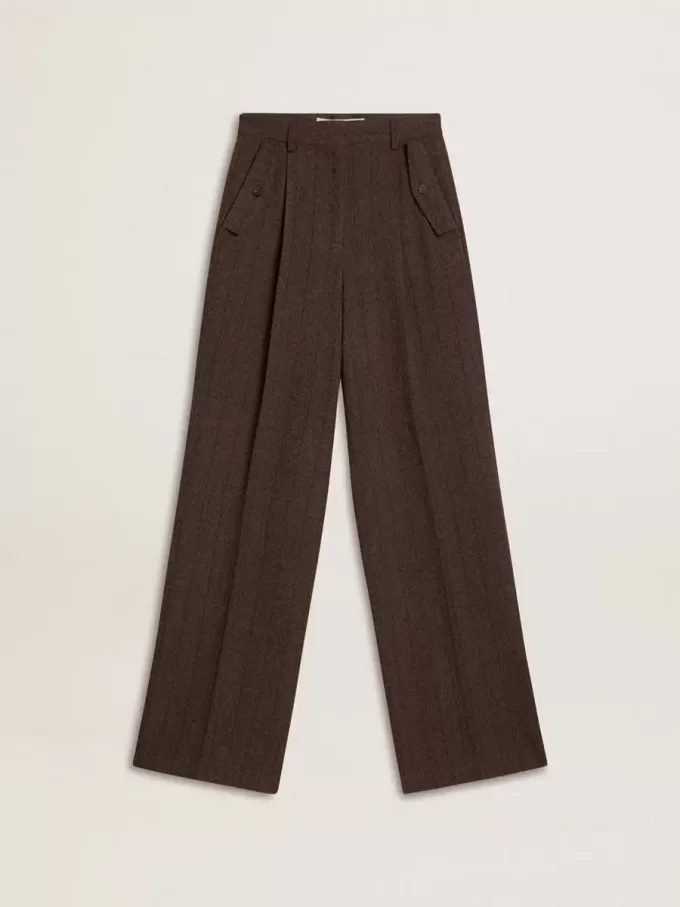 Pantalones de lana virgen marrones para mujer Pantalones de lana virgen marrones para mujer