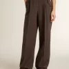 Pantalones de lana virgen marrones para mujer Pantalones de lana virgen marrones para mujer