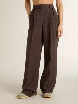 Pantalones de lana virgen marrones para mujer