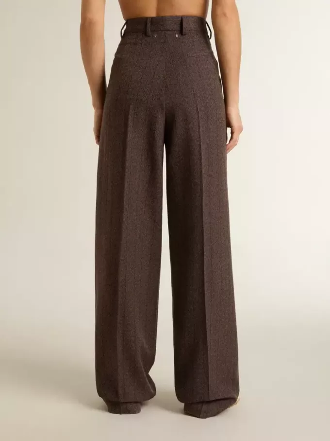 Pantalones de lana virgen marrones para mujer Pantalones de lana virgen marrones para mujer