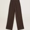 Pantalones de lana virgen marrones para mujer Pantalones de lana virgen marrones para mujer