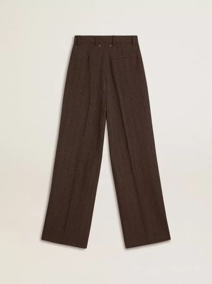 Pantalones de lana virgen marrones para mujer Pantalones de lana virgen marrones para mujer