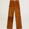 Pantalones de mujer de cuero serrado color tabaco Pantalones de mujer de cuero serrado color tabaco