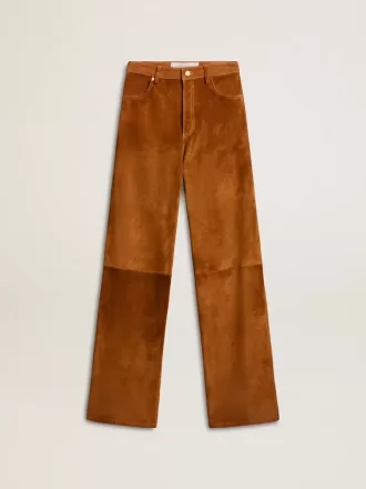 Pantalones de mujer de cuero serrado color tabaco