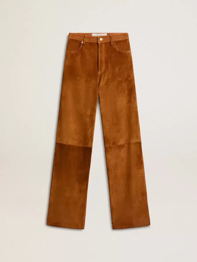 Pantalones de mujer de cuero serrado color tabaco Pantalones de mujer de cuero serrado color tabaco