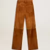 Pantalones de mujer de cuero serrado color tabaco Pantalones de mujer de cuero serrado color tabaco