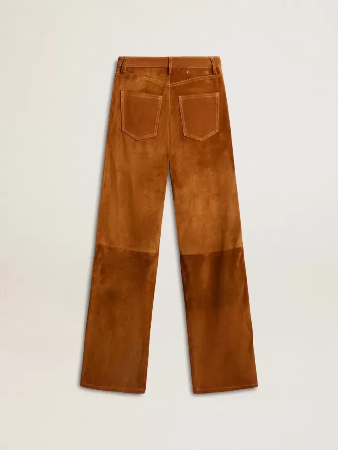 Pantalones de mujer de cuero serrado color tabaco Pantalones de mujer de cuero serrado color tabaco