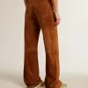 Pantalones de mujer de cuero serrado color tabaco Pantalones de mujer de cuero serrado color tabaco