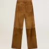 Pantalones de mujer de cuero serrado color tabaco Pantalones de mujer de cuero serrado color tabaco