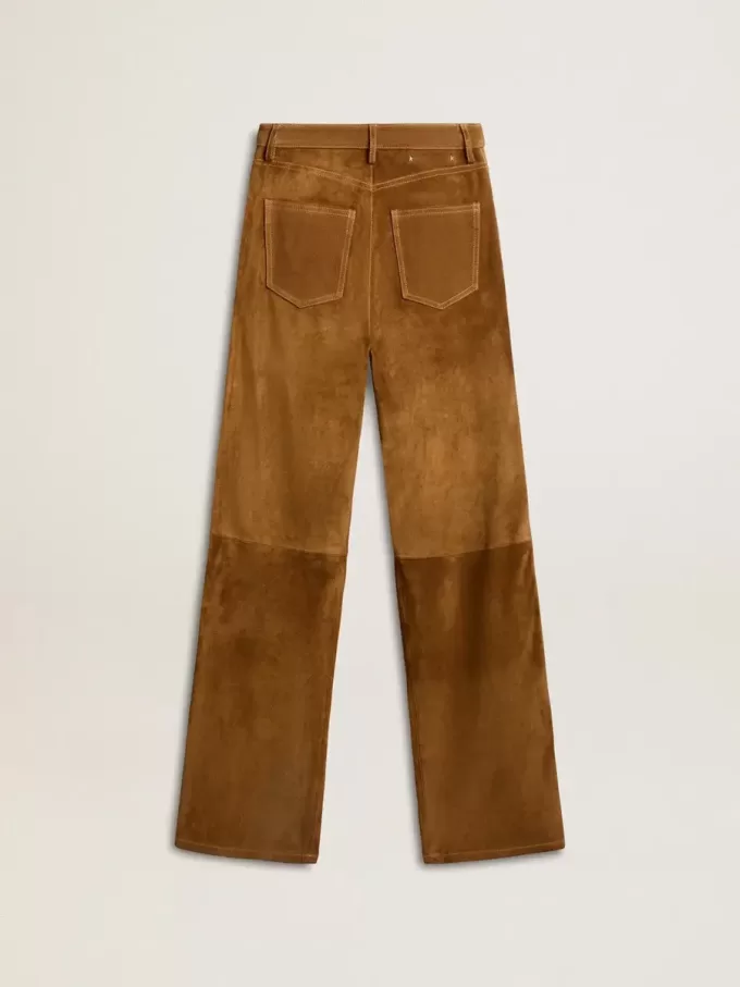 Pantalones de mujer de cuero serrado color tabaco Pantalones de mujer de cuero serrado color tabaco