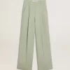 Pantalones de mujer de lana verde salvia Pantalones de mujer de lana verde salvia