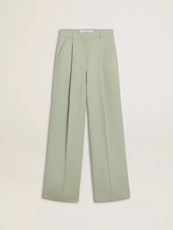Pantalones de mujer de lana verde salvia Pantalones de mujer de lana verde salvia