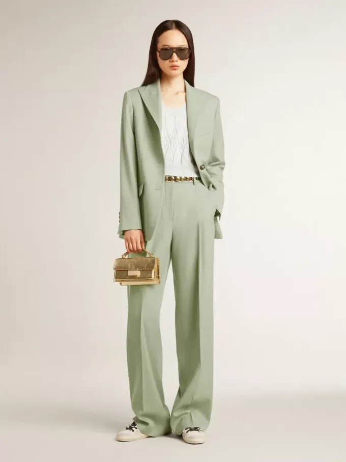 Pantalones de mujer de lana verde salvia Pantalones de mujer de lana verde salvia
