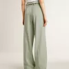 Pantalones de mujer de lana verde salvia Pantalones de mujer de lana verde salvia