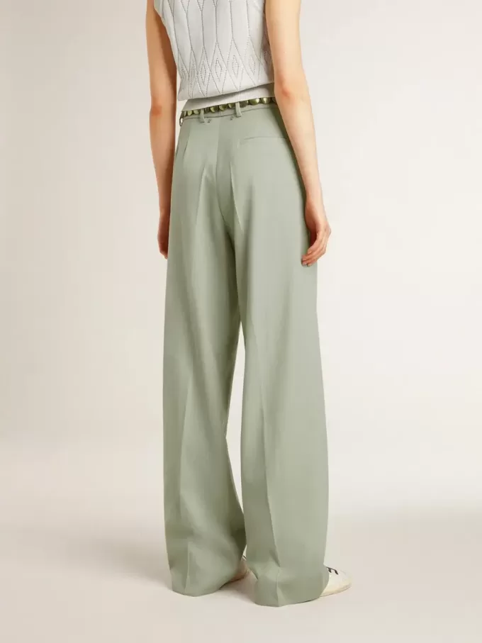 Pantalones de mujer de lana verde salvia Pantalones de mujer de lana verde salvia