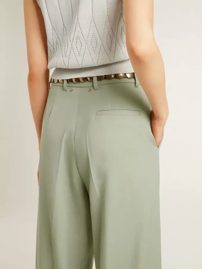 Pantalones de mujer de lana verde salvia Pantalones de mujer de lana verde salvia