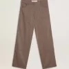Pantalones de mujer de mezcla de lana en micro chevron marrón claro Pantalones de mujer de mezcla de lana en micro chevron marrón claro