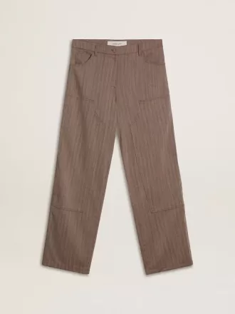 Pantalones de mujer de mezcla de lana en micro chevron marrón claro