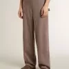 Pantalones de mujer de mezcla de lana en micro chevron marrón claro Pantalones de mujer de mezcla de lana en micro chevron marrón claro