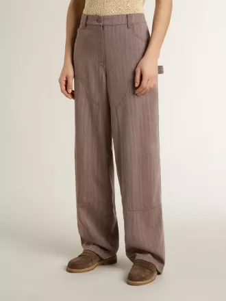 Pantalones de mujer de mezcla de lana en micro chevron marrón claro