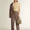 Pantalones de mujer de mezcla de lana en micro chevron marrón claro Pantalones de mujer de mezcla de lana en micro chevron marrón claro