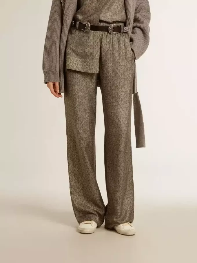 Pantalones de mujer de viscosa y seda con estampado floral Pantalones de mujer de viscosa y seda con estampado floral