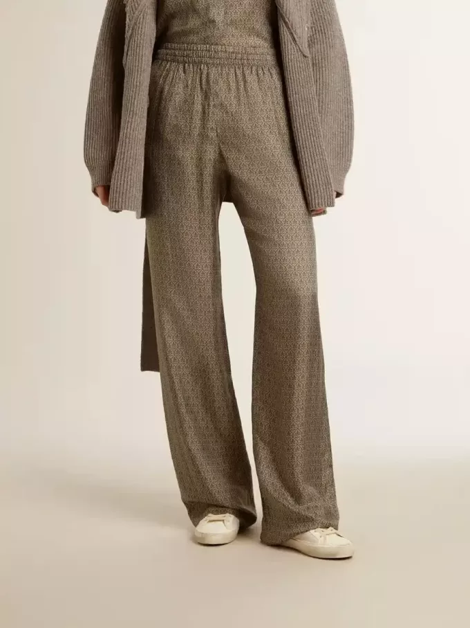 Pantalones de mujer de viscosa y seda con estampado floral Pantalones de mujer de viscosa y seda con estampado floral