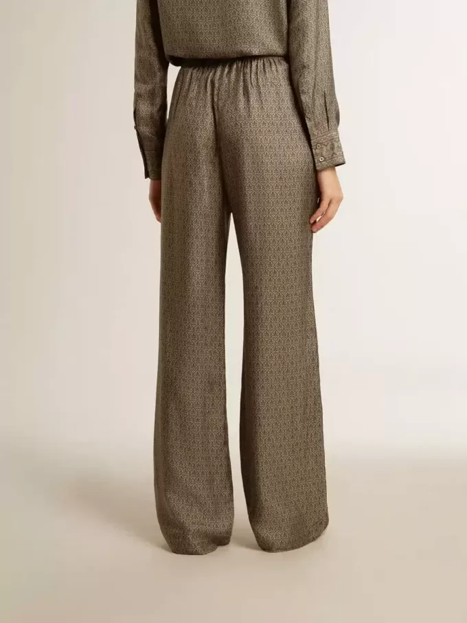 Pantalones de mujer de viscosa y seda con estampado floral Pantalones de mujer de viscosa y seda con estampado floral
