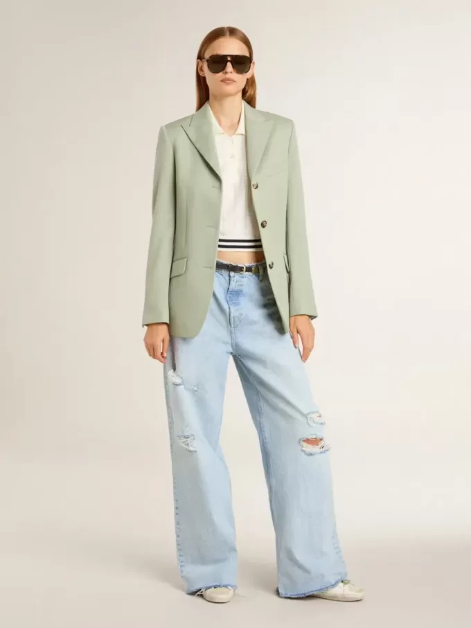 Pantalones de mujer en denim con efecto desgastado Pantalones de mujer en denim con efecto desgastado