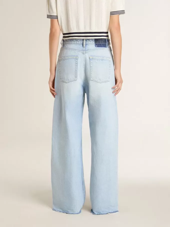 Pantalones de mujer en denim con efecto desgastado Pantalones de mujer en denim con efecto desgastado