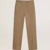 Pantalones de mujer en mezcla de lino con diseño en espiga color arena Pantalones de mujer en mezcla de lino con diseño en espiga color arena